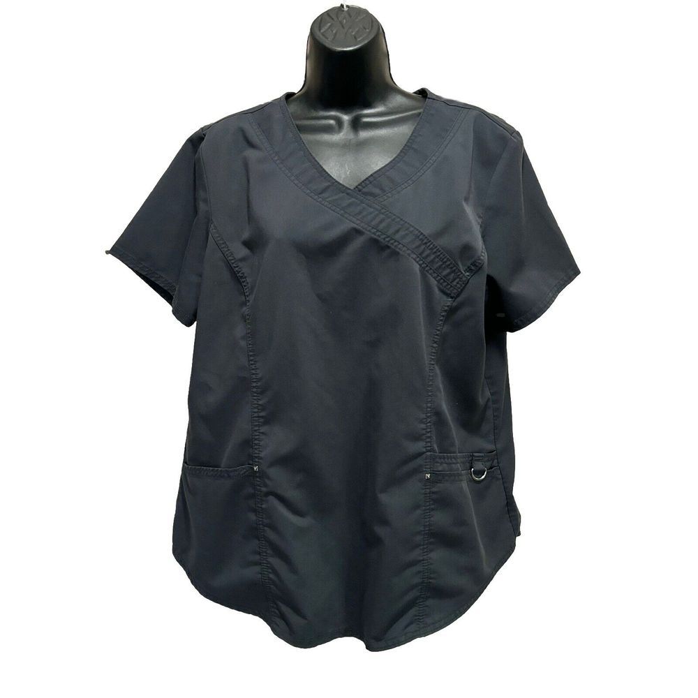 Scrubstar Ultimate Gray Scrub Top V-neck Pockets Medical Size Large